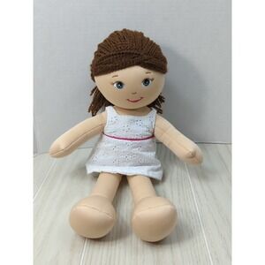 Butterfly Girls Cracker Barrel Plush Rag doll brown hair blue eyes white dress